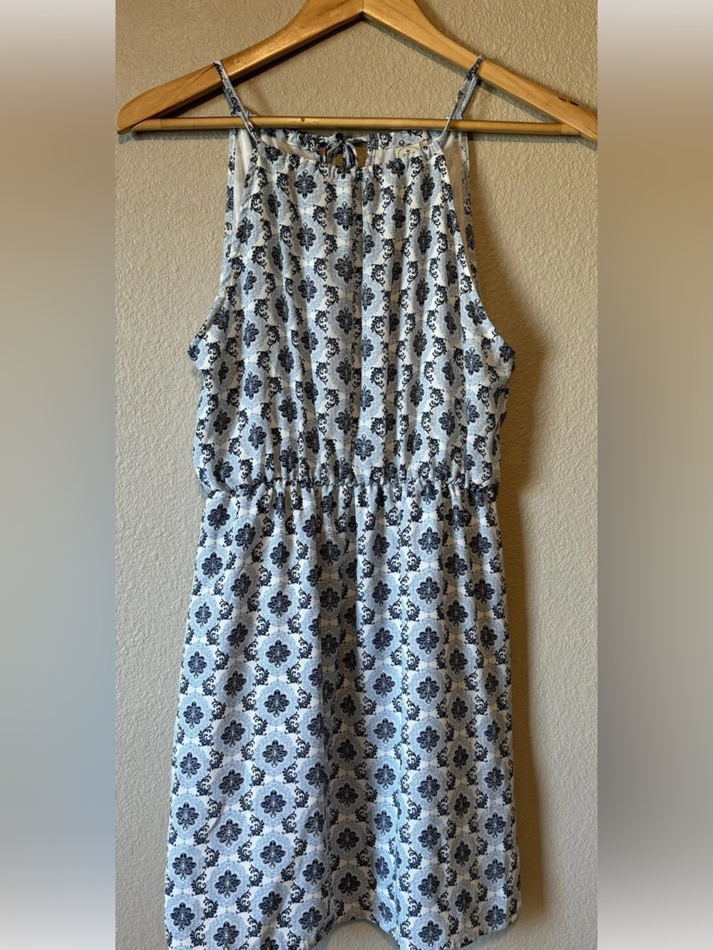 Anthropologie Paper Crane Blue Floral Halter Dress
